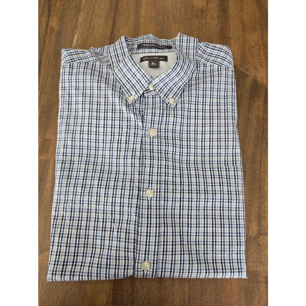 EDDIE BAUER Mens Long Sleeve Button up Checkered Shirt L Winkle Free Classic fit